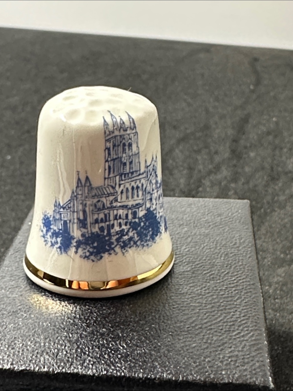Porcelain Blue and White Decorative Thimble - Gold Trim